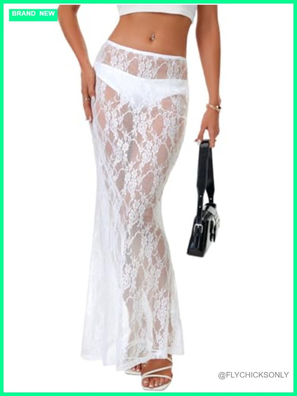 Sheer Lace A-Line High Waist Maxi Skirt Flowy Beach Cover-Up